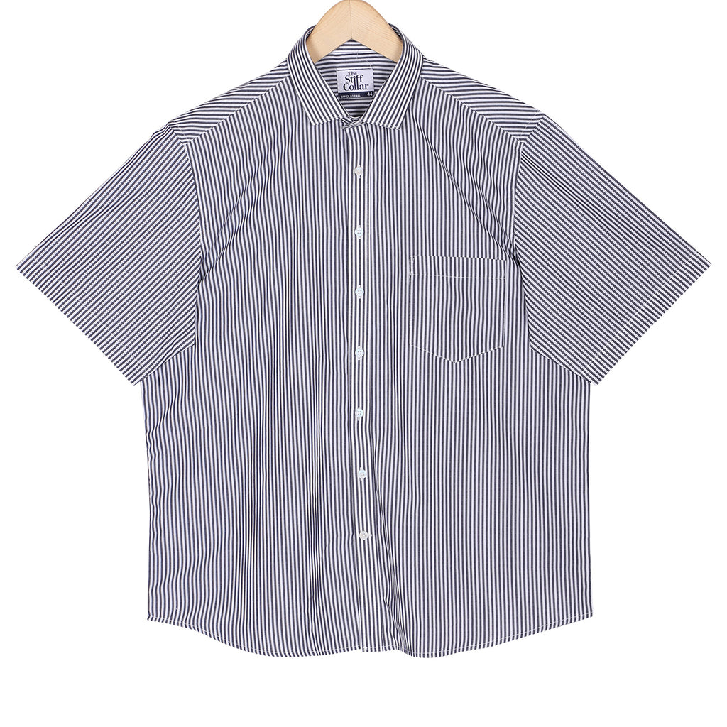 Carbon Black Candy Stripes Half Sleeve Cotton Shirt