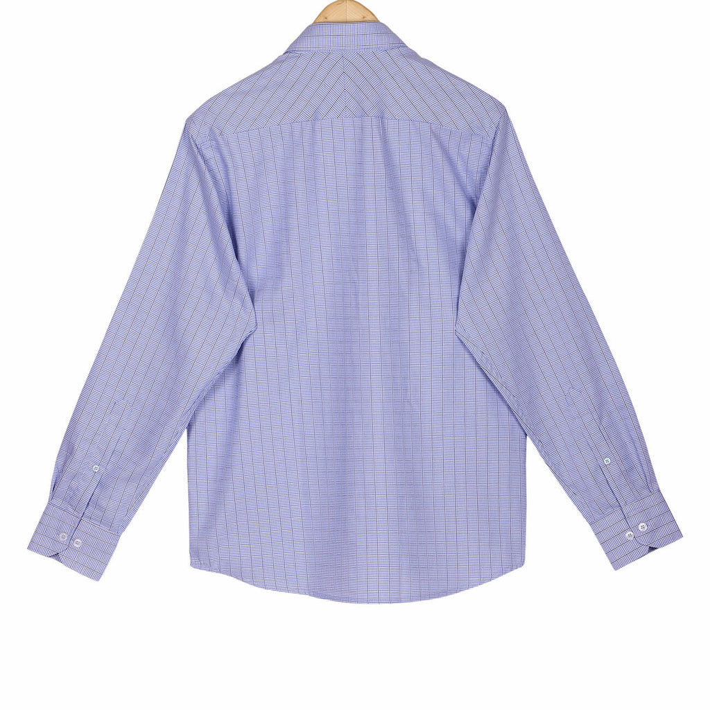 Luthai Splash Blue Houndstooth Grid Checks Button Down 2 Ply Giza Cotton Shirt