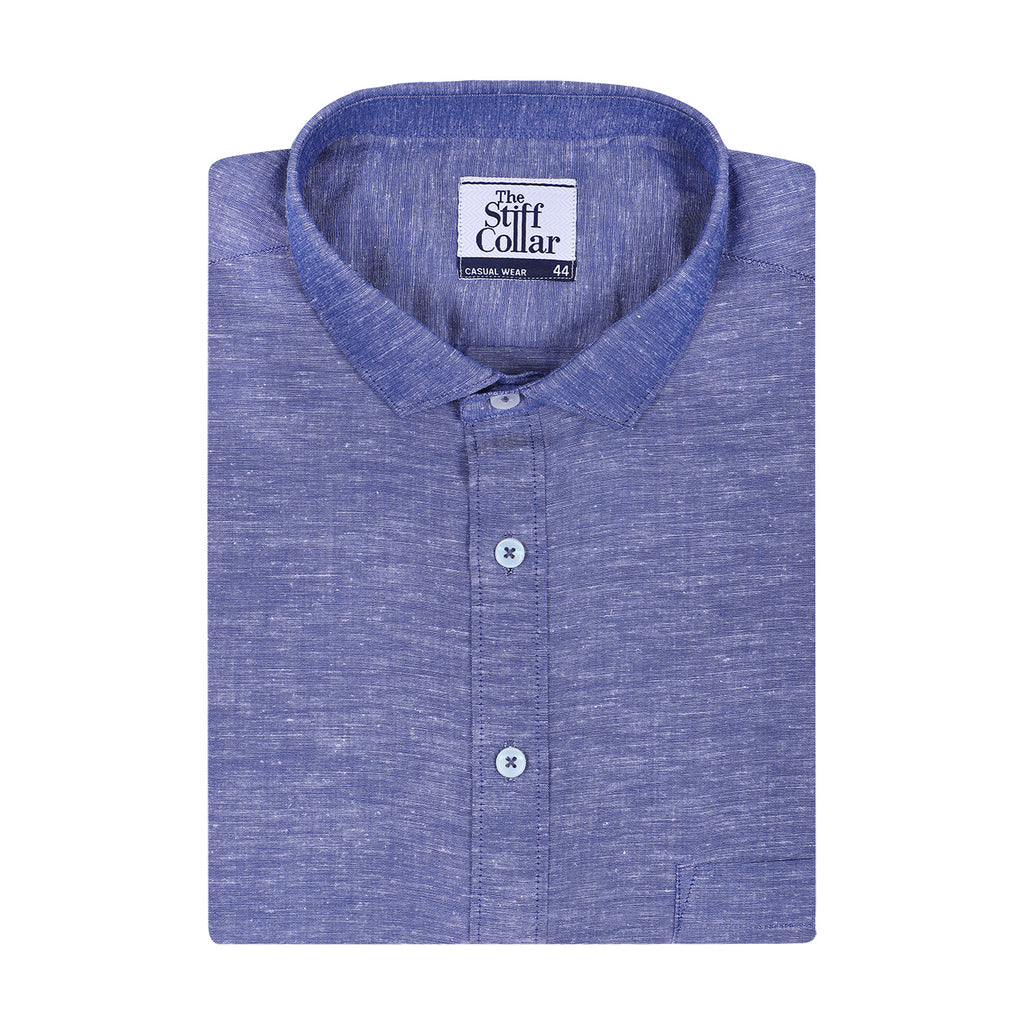 Cairo Blue Pure Linen Half Sleeve Shirt