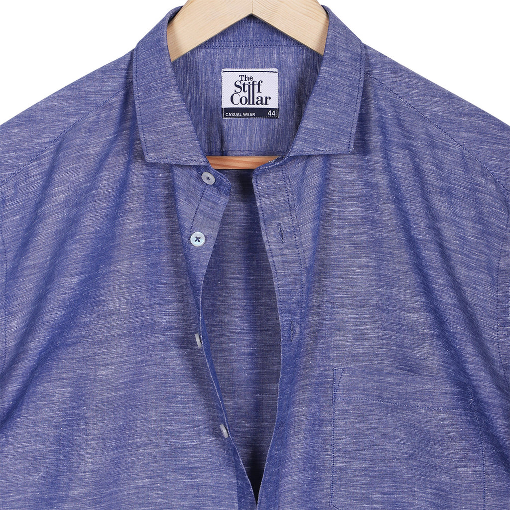 Cairo Blue Pure Linen Half Sleeve Shirt