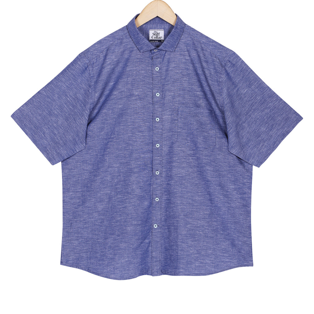 Cairo Blue Pure Linen Half Sleeve Shirt