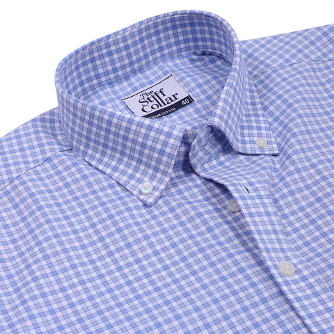 Luthai Prussian Navy Glen Plaid Checks Half Sleeve 2 Ply Giza Cotton Shirt