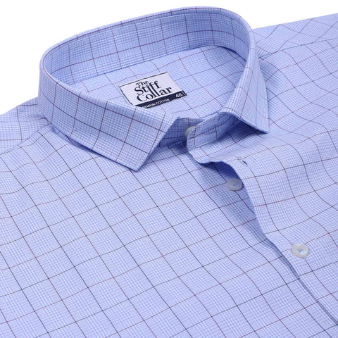 Luthai Prussian Navy Glen Plaid Checks Half Sleeve 2 Ply Giza Cotton Shirt