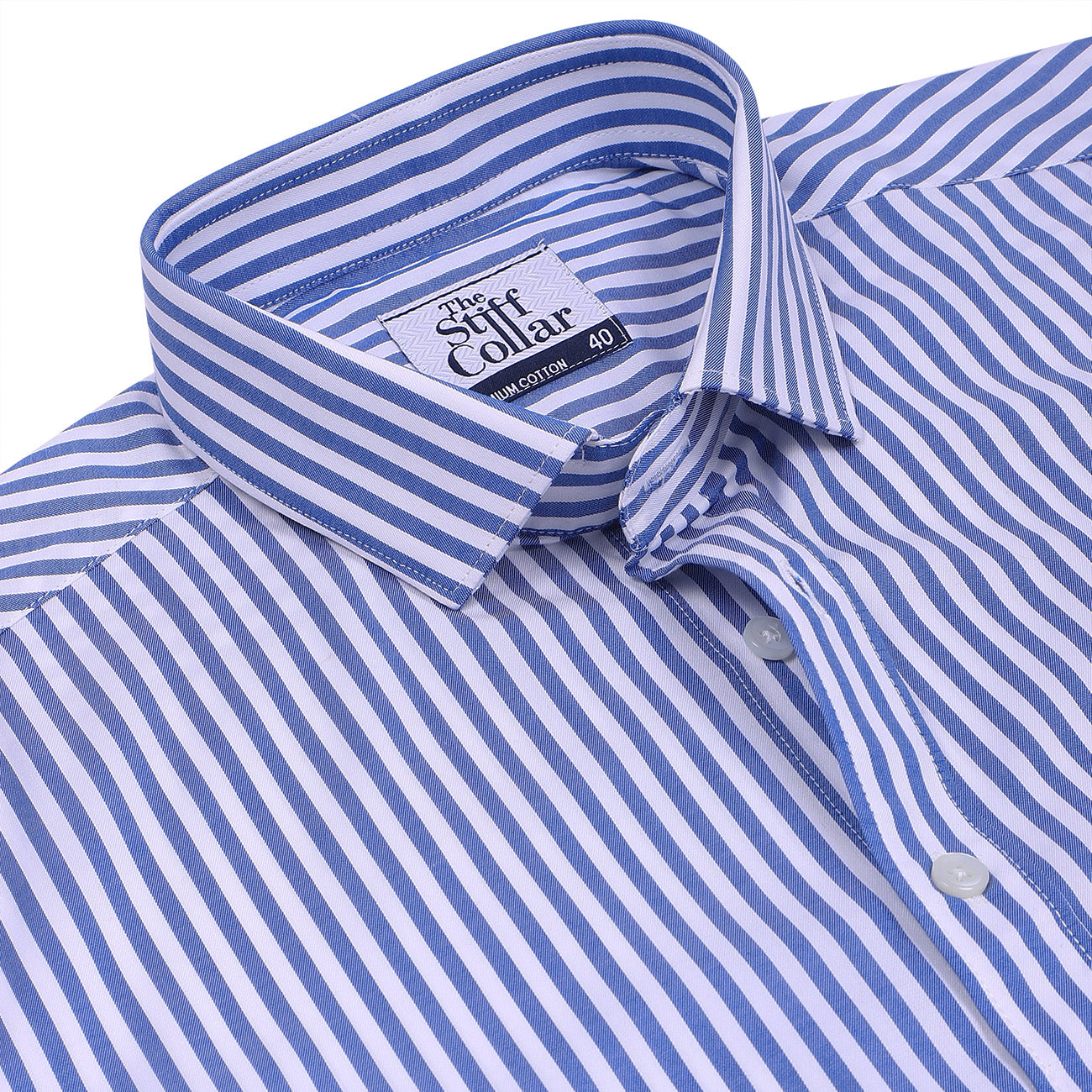 Luthai Imperial Blue Bengal Stripes Half Sleeve 2 Ply Giza Cotton Shirt