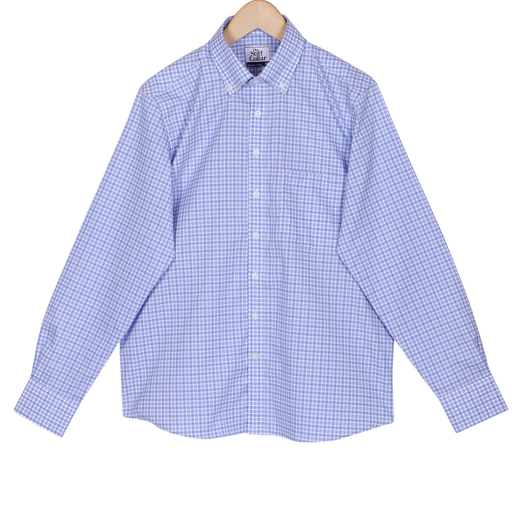 Luthai Oriental Blue Outlined Checks Button Down 2 Ply Giza Cotton Shirt