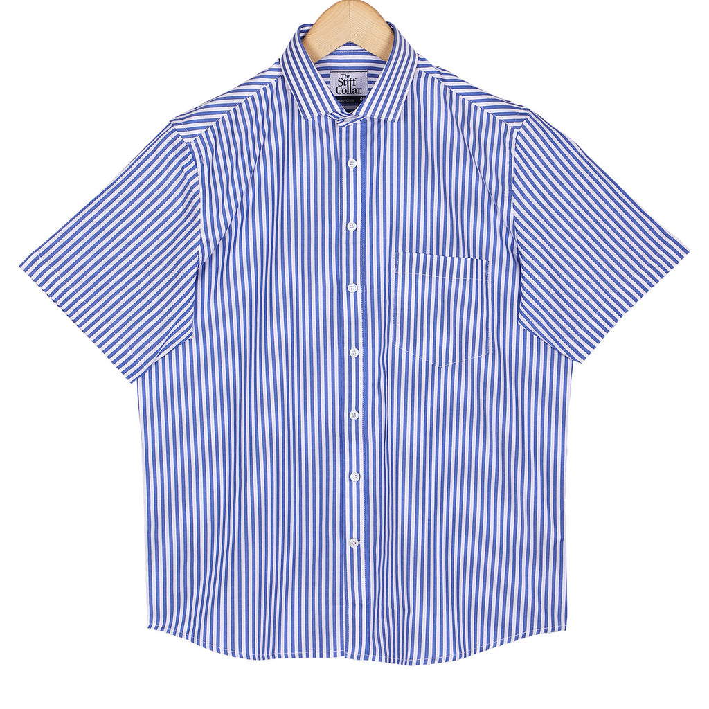 Luthai Imperial Blue Bengal Stripes Half Sleeve 2 Ply Giza Cotton Shirt