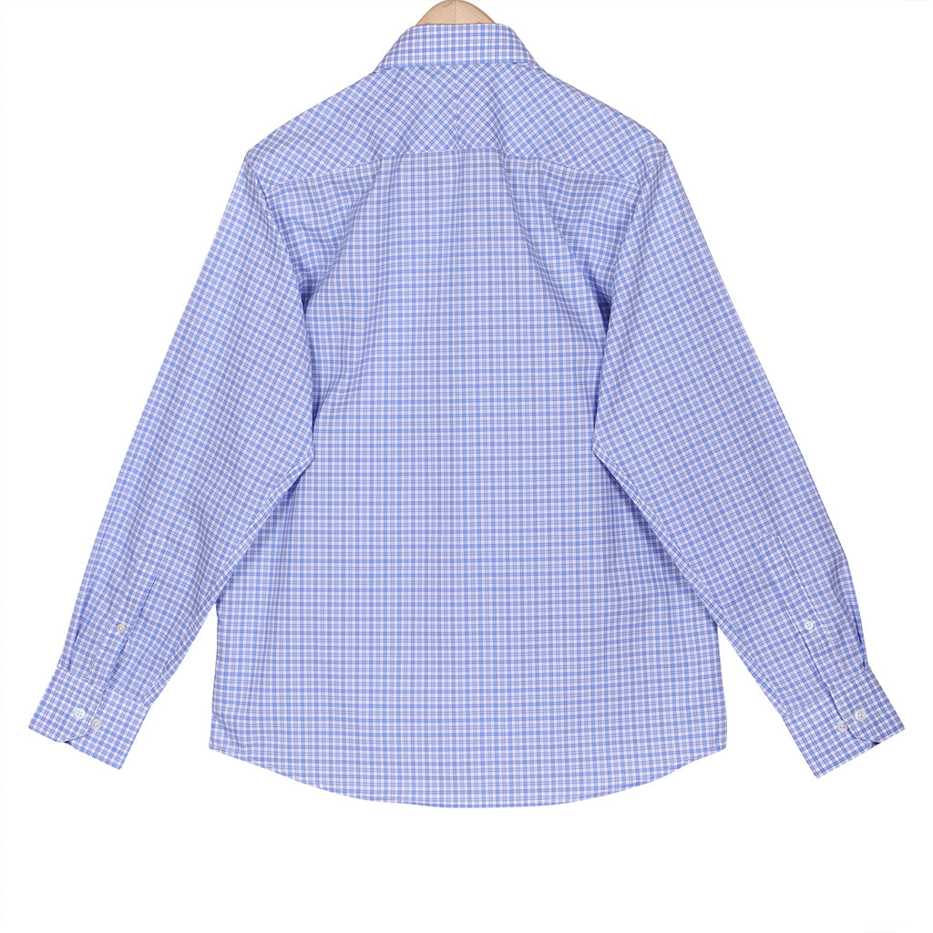 Luthai Oriental Blue Outlined Checks Button Down 2 Ply Giza Cotton Shirt