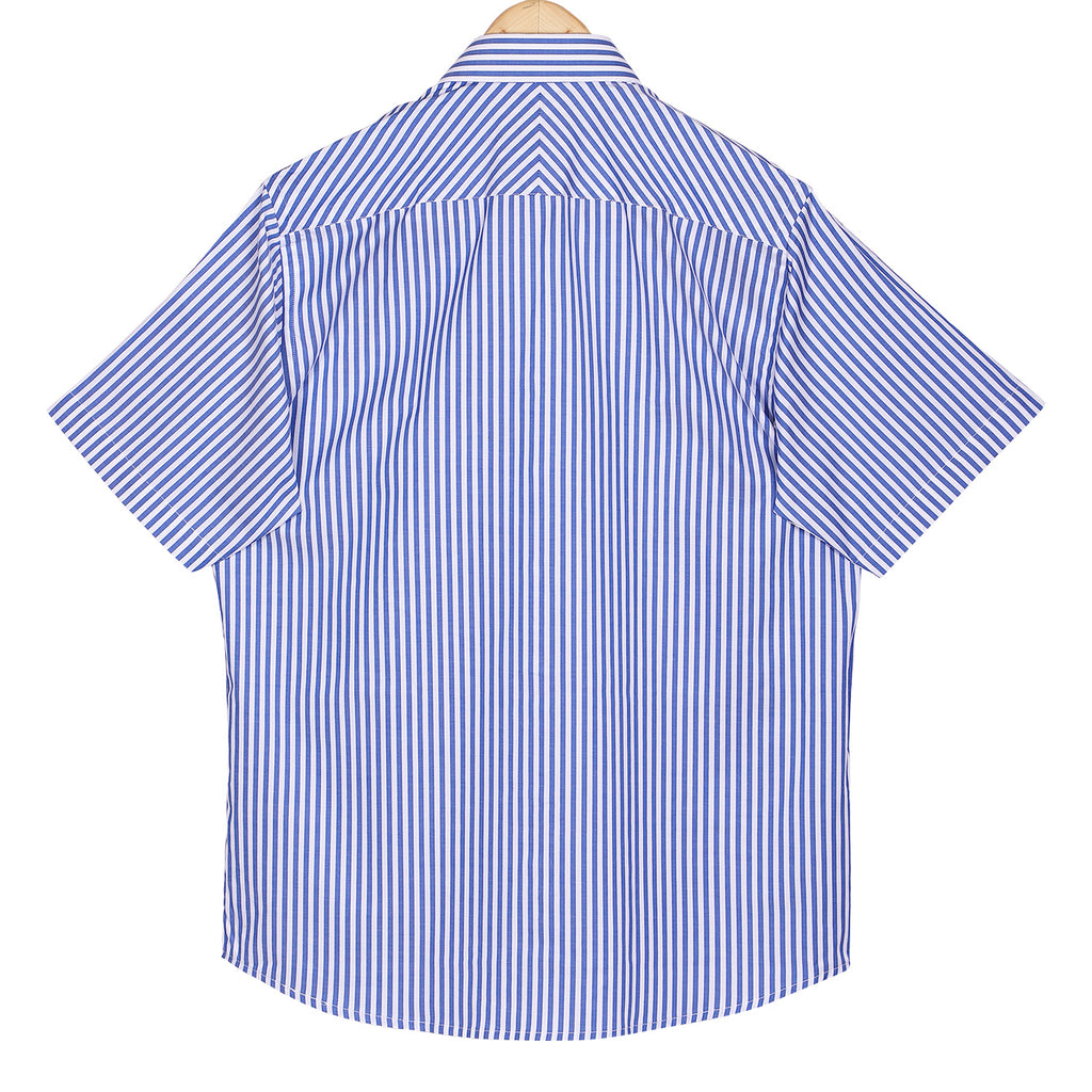 Luthai Imperial Blue Bengal Stripes Half Sleeve 2 Ply Giza Cotton Shirt