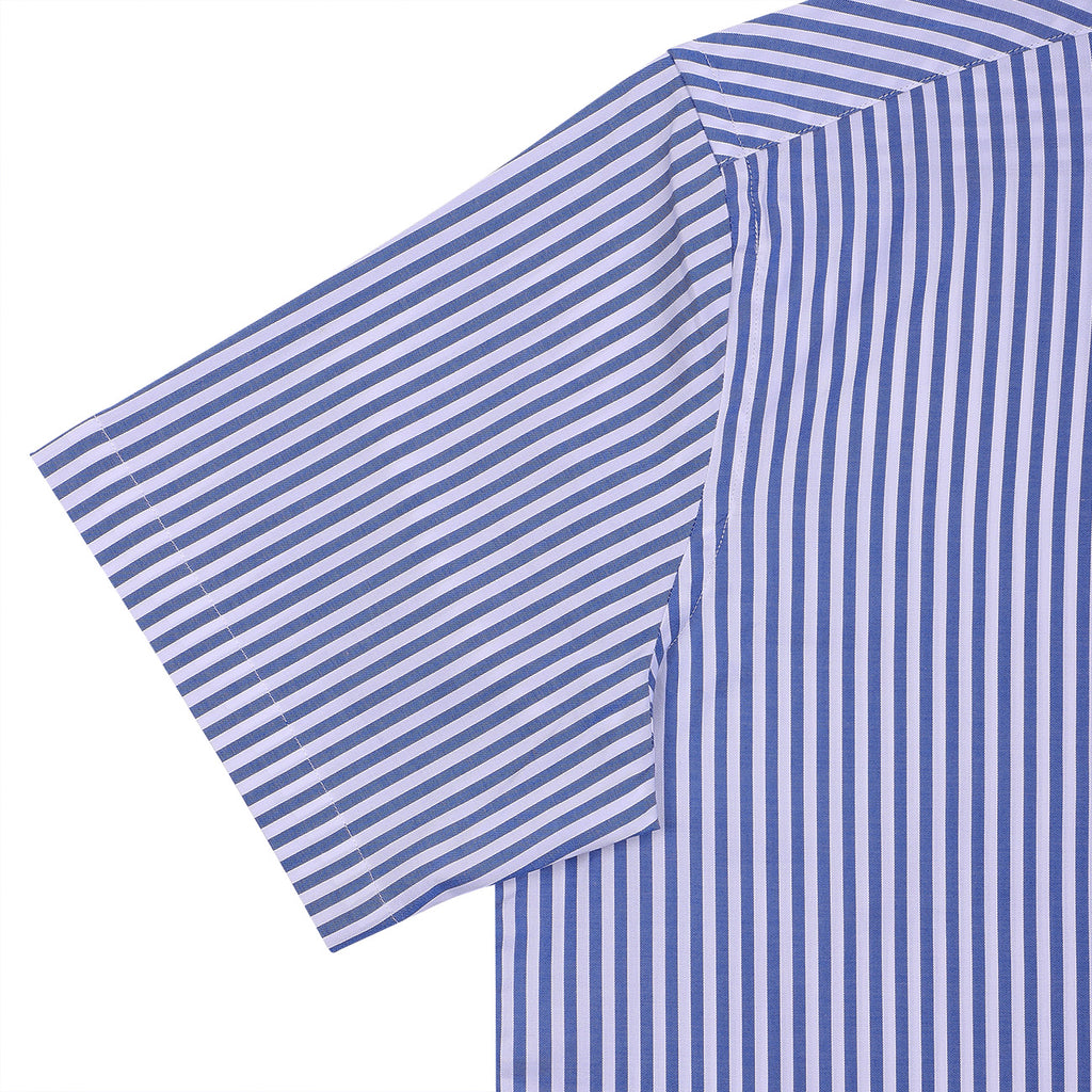 Luthai Imperial Blue Bengal Stripes Half Sleeve 2 Ply Giza Cotton Shirt