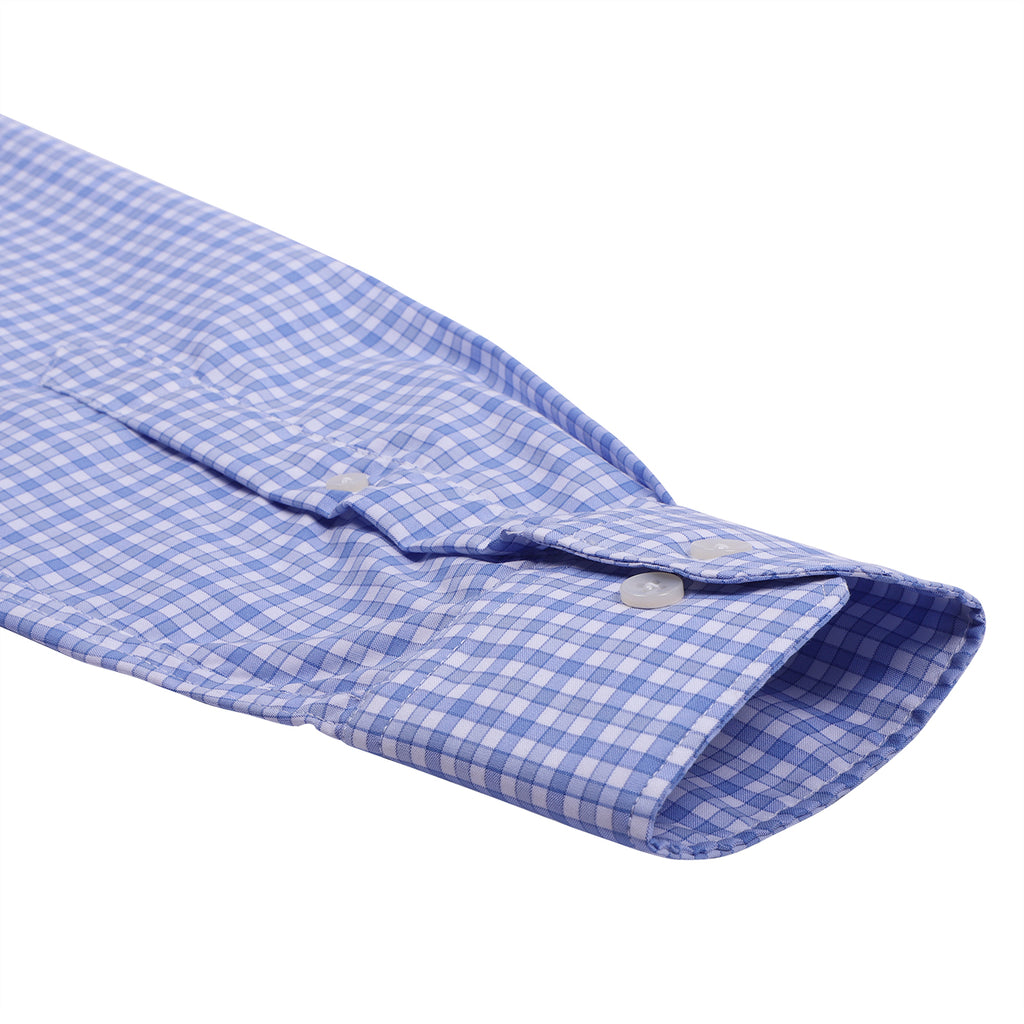Luthai Oriental Blue Outlined Checks Button Down 2 Ply Giza Cotton Shirt