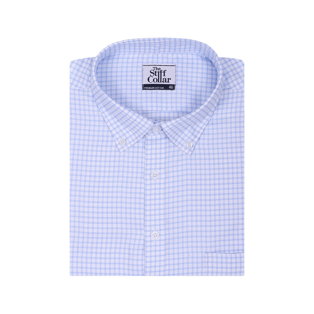 Luthai Aqua Sea Checks Button Down 2 Ply Giza Cotton Shirt