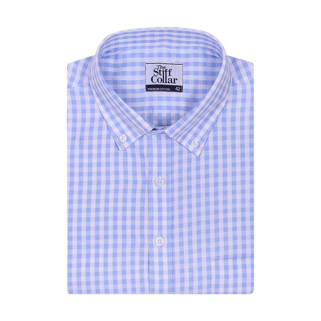 Luthai Morning Sky Gingham Checks Button Down 2 Ply Giza Cotton Shirt ...