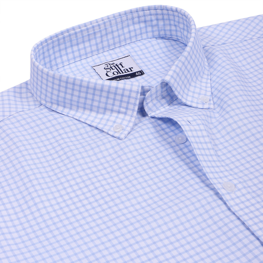 Luthai Aqua Sea Checks Button Down 2 Ply Giza Cotton Shirt