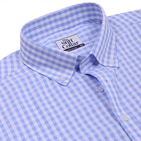 Luthai Prussian Navy Glen Plaid Checks Half Sleeve 2 Ply Giza Cotton Shirt
