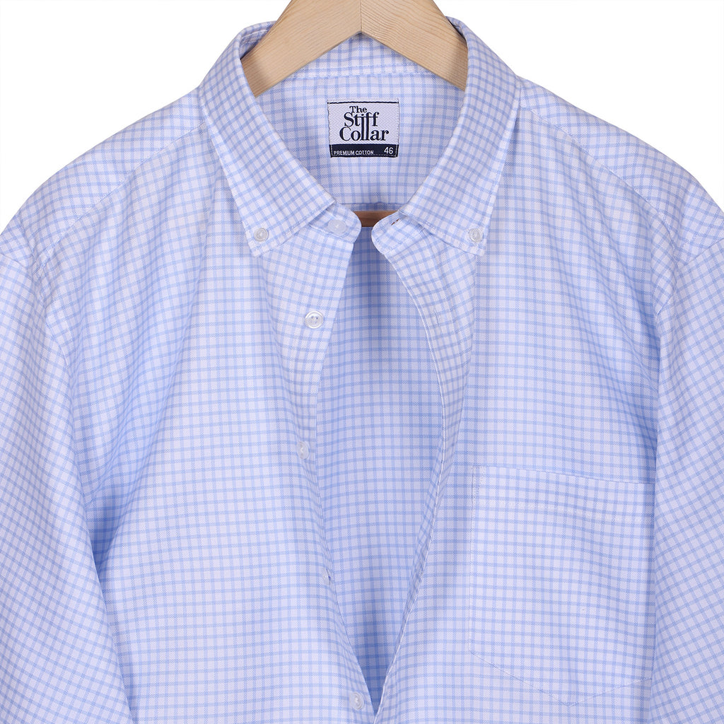Luthai Aqua Sea Checks Button Down 2 Ply Giza Cotton Shirt