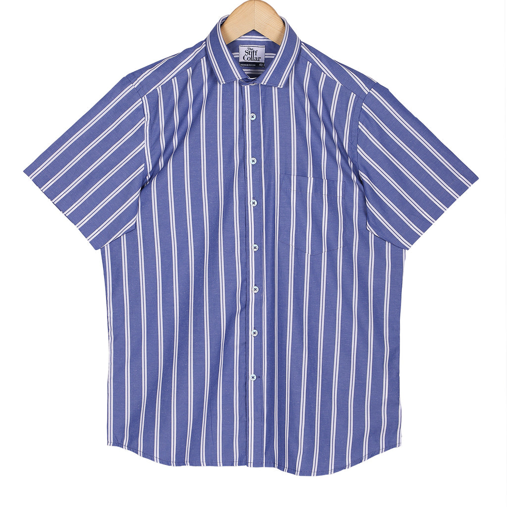 Aegean Blue Downing Stripes Half Sleeves Non Iron Shirt