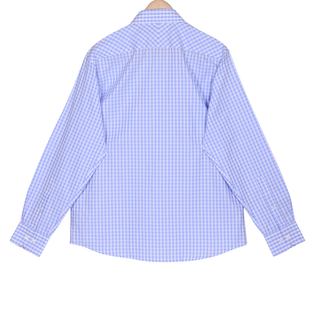 Luthai Morning Sky Gingham Checks Button Down 2 Ply Giza Cotton Shirt