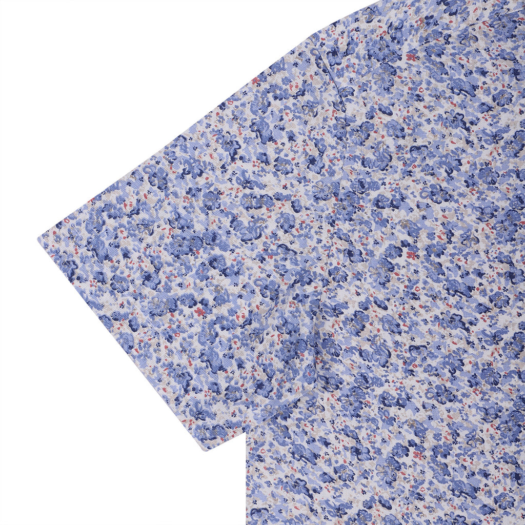 Summer Blue Cotton Linen Floral Print Half Sleeves Shirt