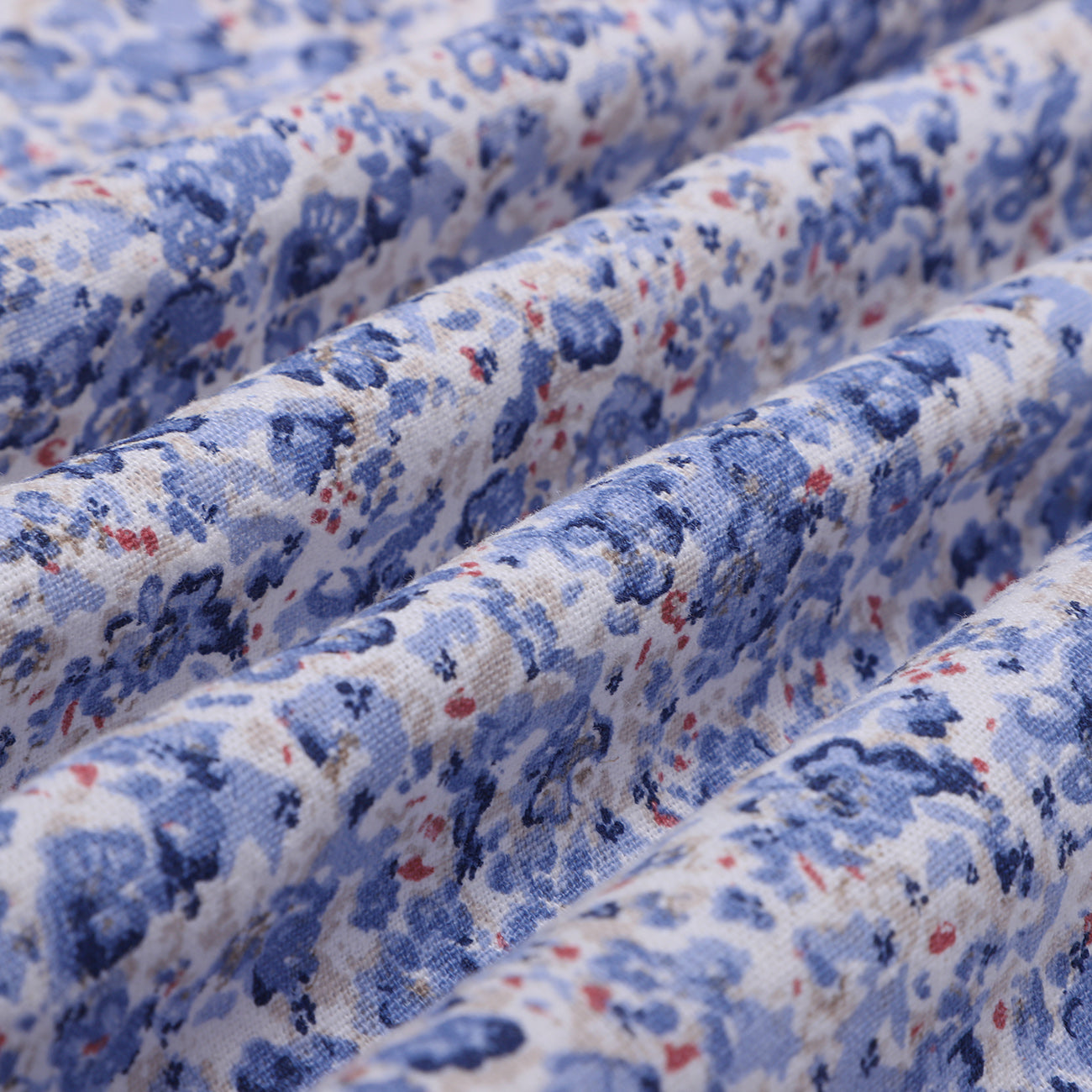 Summer Blue Cotton Linen Floral Print Half Sleeves Shirt