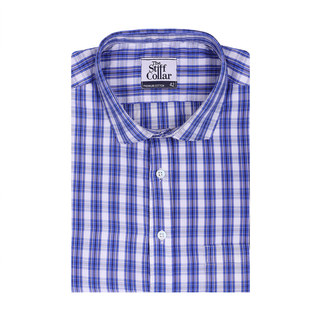 Jodhpur Blue Multi Check Half Sleeve Non Iron Shirt