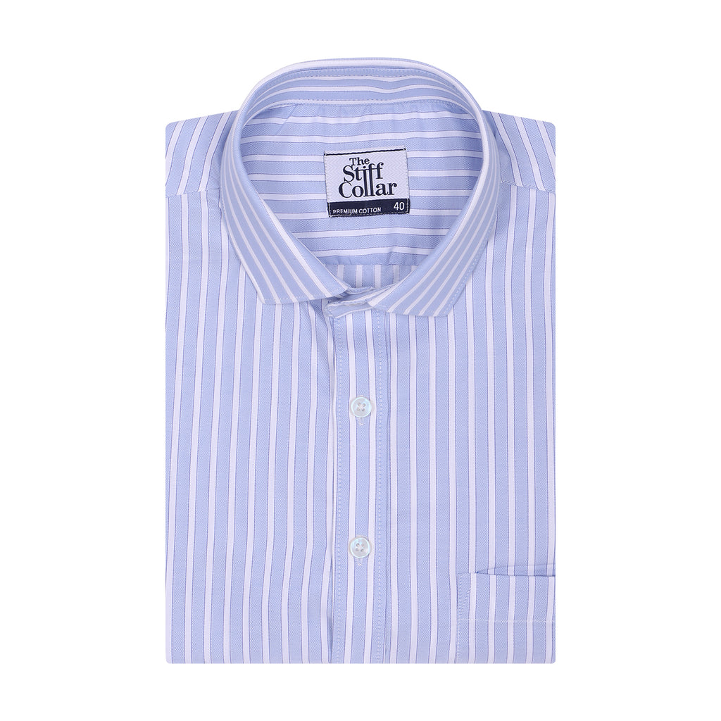 Luthai Twilight Sea Stripes Half Sleeve 2 Ply Giza Cotton Shirt