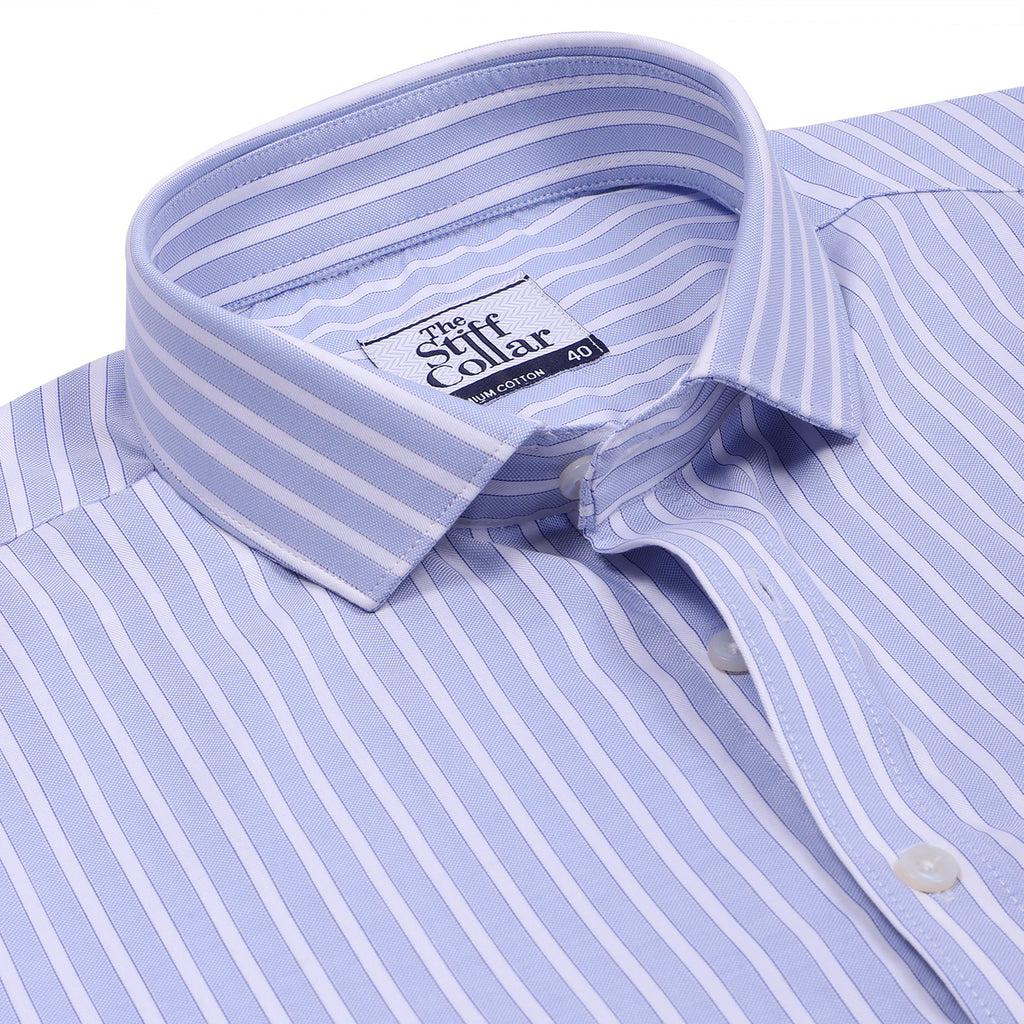 Luthai Twilight Sea Stripes Half Sleeve 2 Ply Giza Cotton Shirt