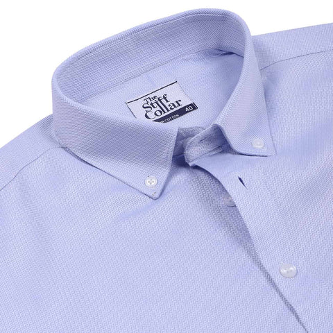 Persian Blue Dobby Mandarin Collar Giza Cotton Shirt