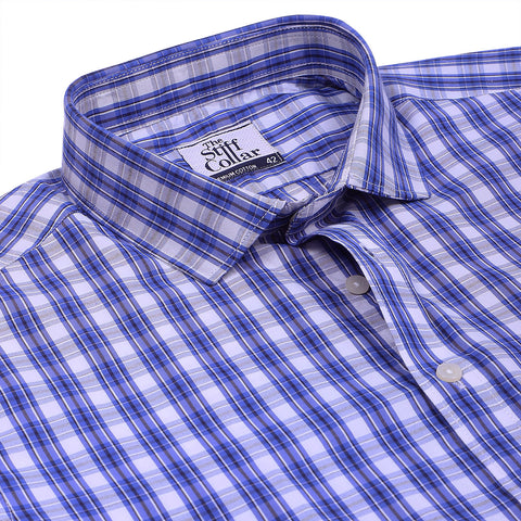 Luthai Prussian Navy Glen Plaid Checks Half Sleeve 2 Ply Giza Cotton Shirt