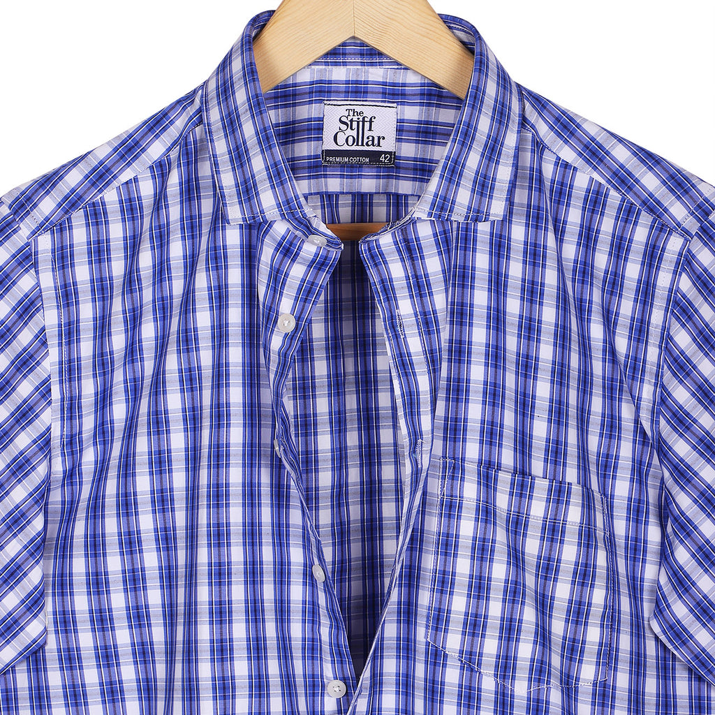 Jodhpur Blue Multi Check Half Sleeve Non Iron Shirt