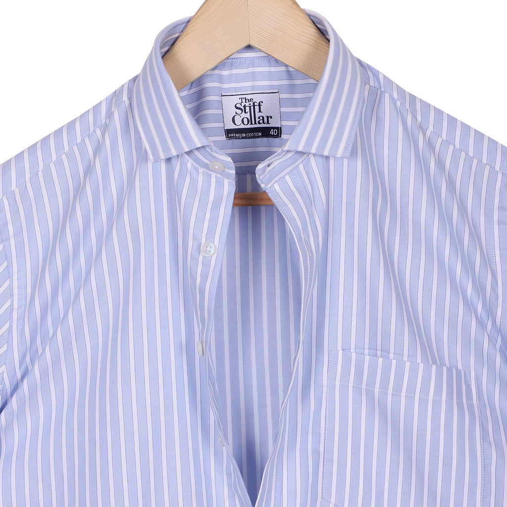 Luthai Twilight Sea Stripes Half Sleeve 2 Ply Giza Cotton Shirt