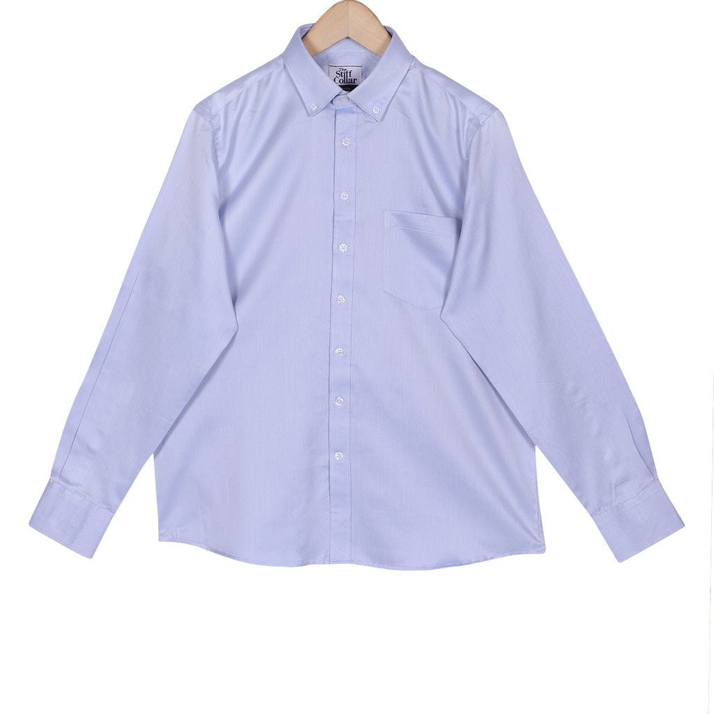 Elvis Blue Herringbone Wrinkle Free Button Down 2 Ply Premium Giza Cotton Shirt