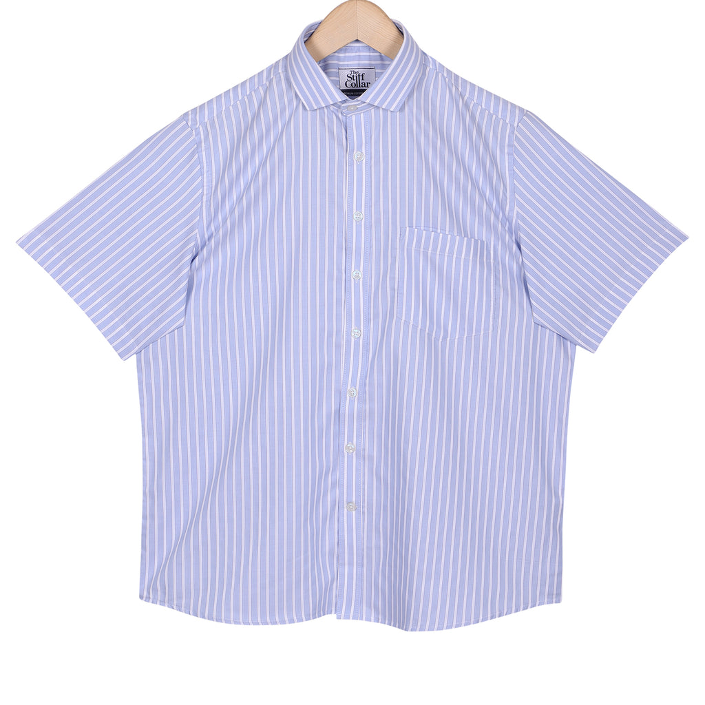 Luthai Twilight Sea Stripes Half Sleeve 2 Ply Giza Cotton Shirt