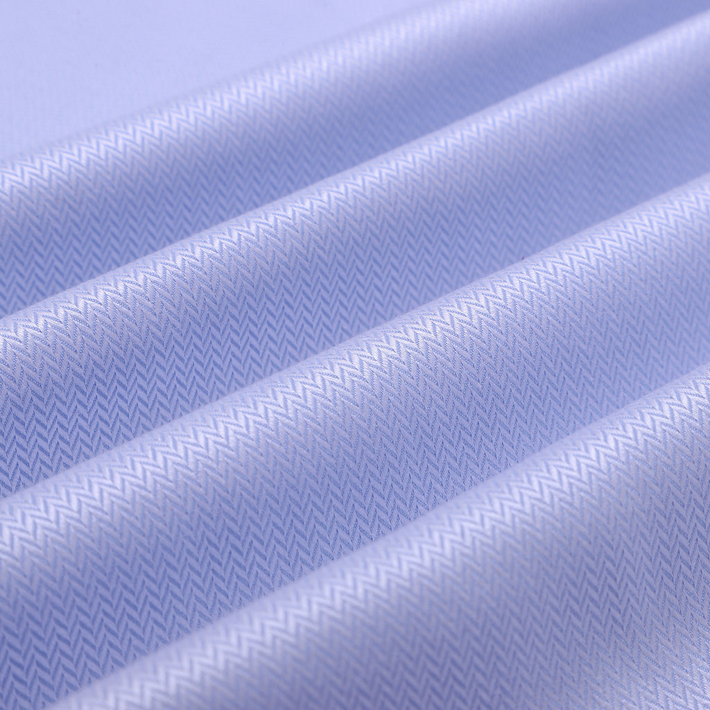Elvis Blue Herringbone Wrinkle Free Button Down 2 Ply Premium Giza Cotton Shirt