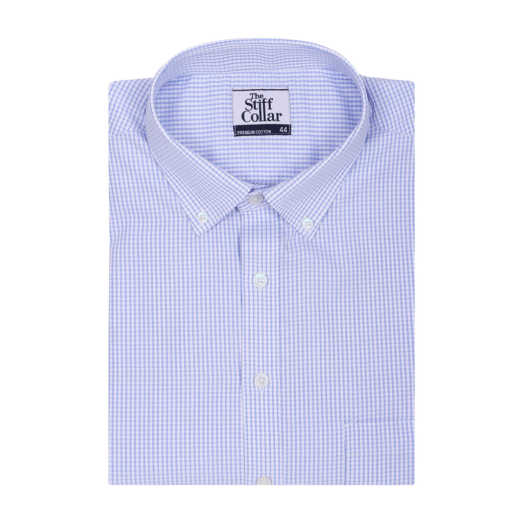 Luthai Spring Dew White Checks Button Down 2 Ply Giza Cotton Shirt