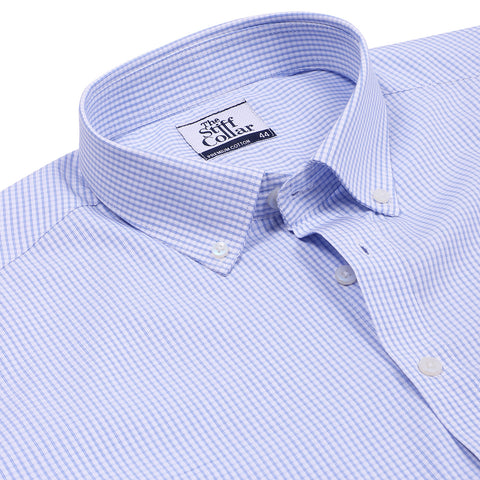 Luthai Prussian Navy Glen Plaid Checks Half Sleeve 2 Ply Giza Cotton Shirt