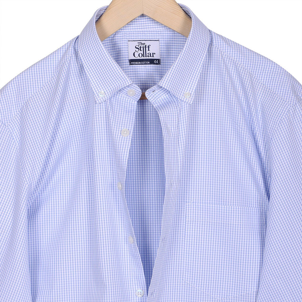 Luthai Spring Dew White Checks Button Down 2 Ply Giza Cotton Shirt