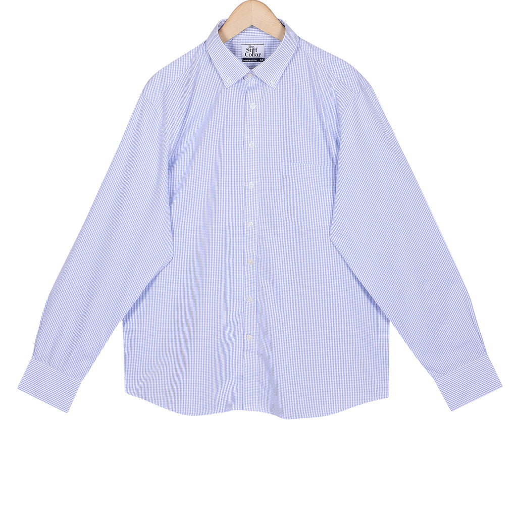 Luthai Spring Dew White Checks Button Down 2 Ply Giza Cotton Shirt