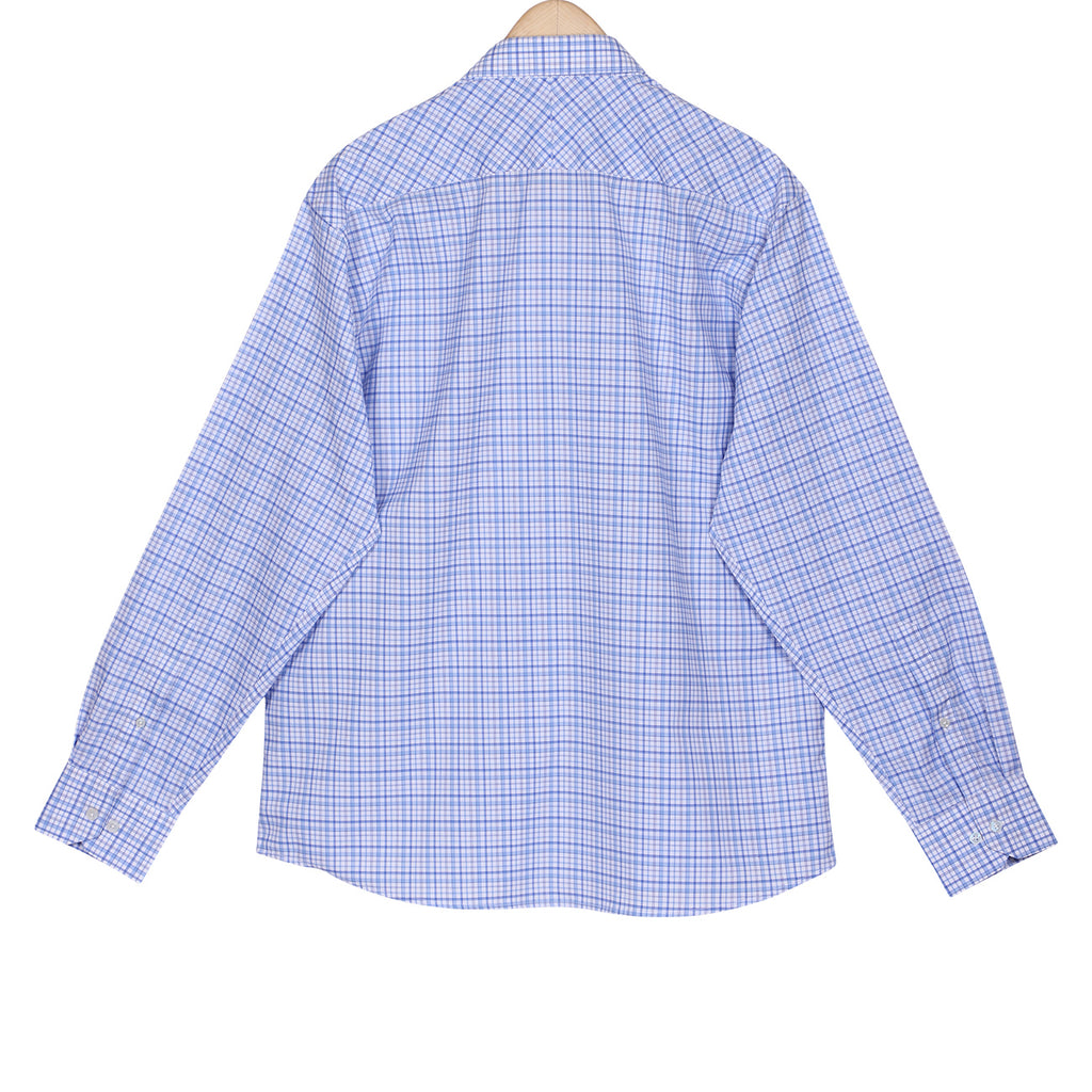 Luthai Gauguin Blue Zephir Checks Button Down 2 Ply Giza Cotton Shirt
