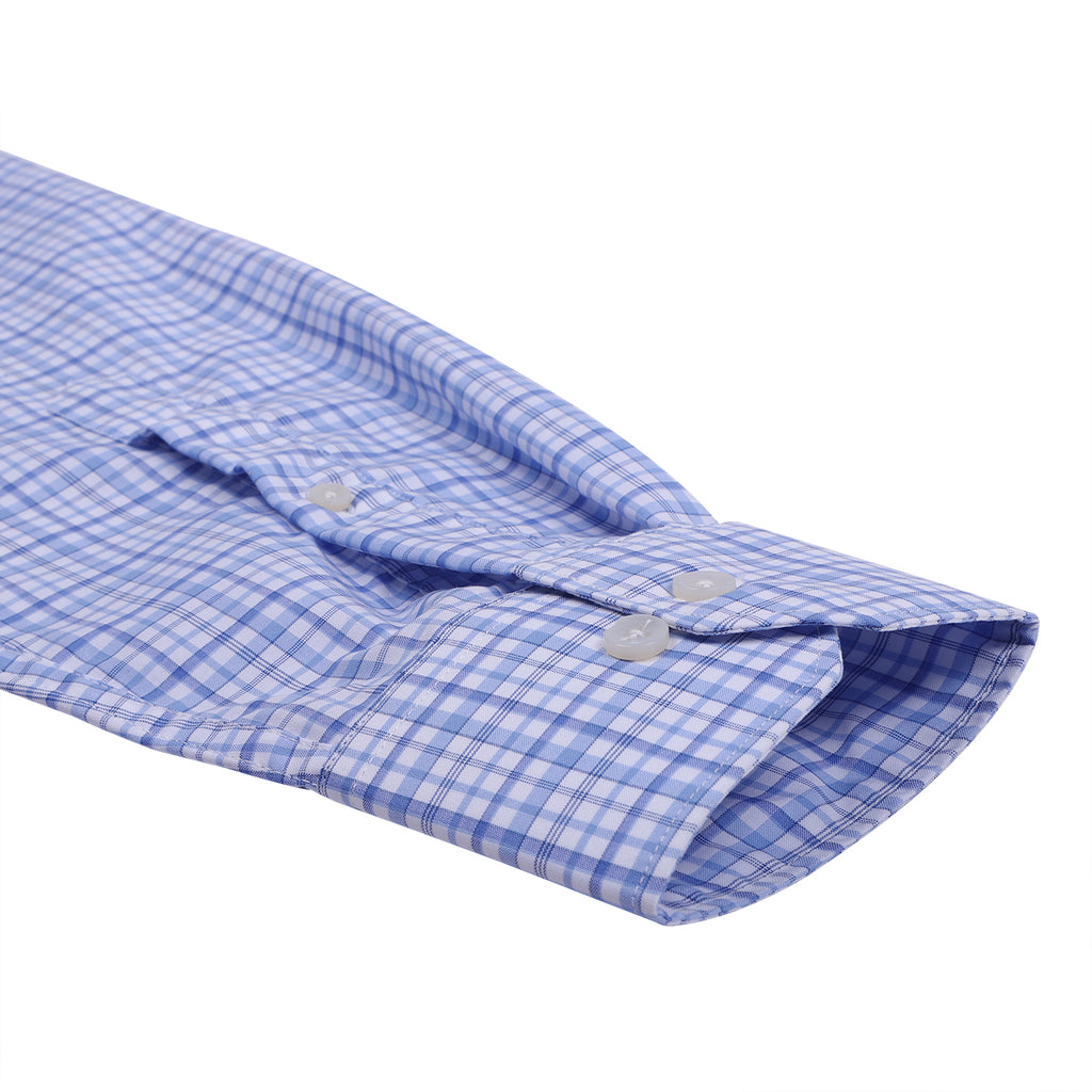Luthai Gauguin Blue Zephir Checks Button Down 2 Ply Giza Cotton Shirt