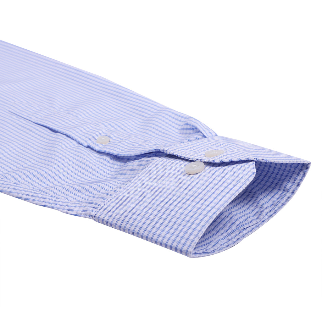 Luthai Spring Dew White Checks Button Down 2 Ply Giza Cotton Shirt