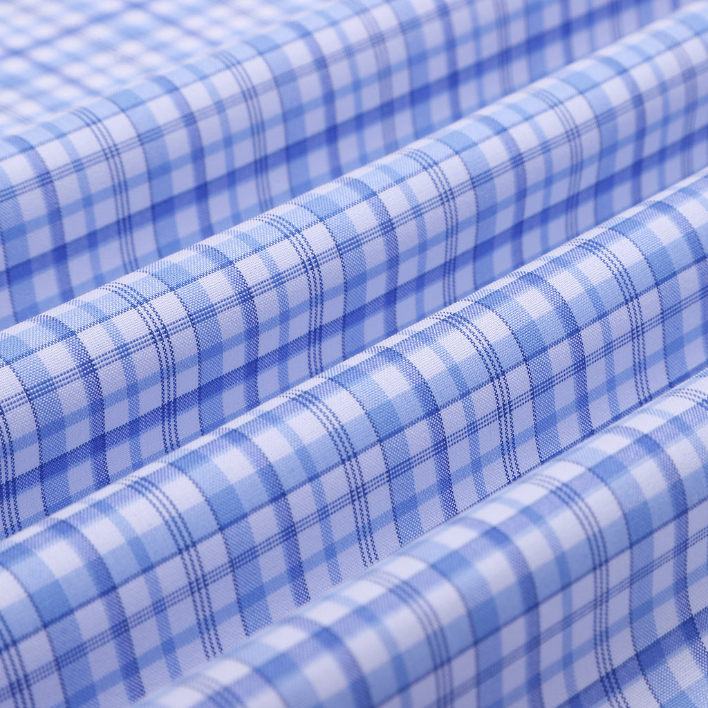 Luthai Gauguin Blue Zephir Checks Button Down 2 Ply Giza Cotton Shirt