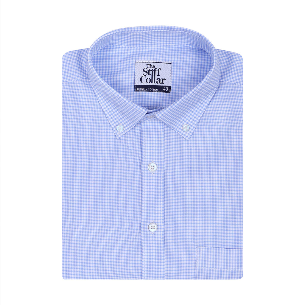 Luthai Blue Glory Dobby Texture Checks Button Down 2 Ply Giza Cotton Shirt