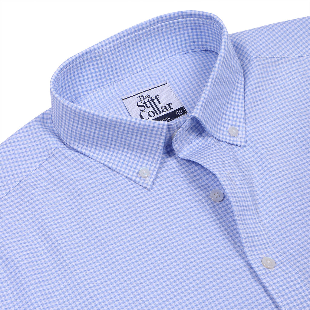 Luthai Blue Glory Dobby Texture Checks Button Down 2 Ply Giza Cotton Shirt