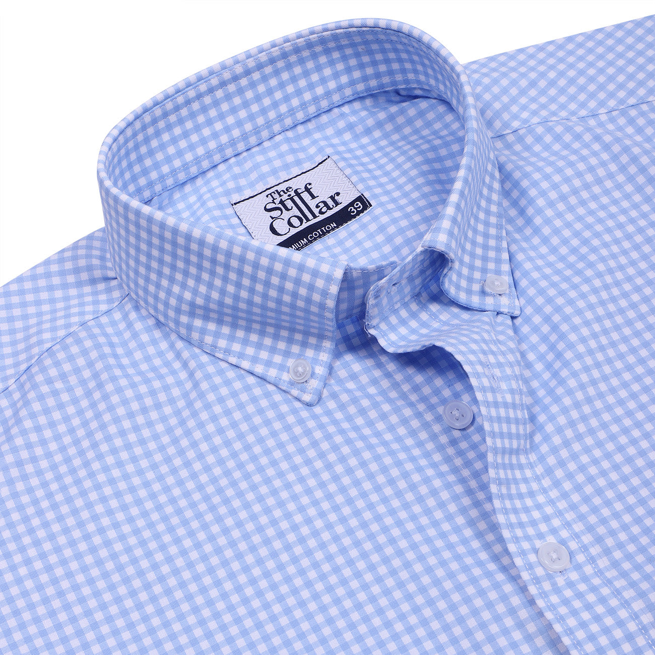 Luthai Harbor Blue Gingham Checks Button Down 2 Ply Giza Cotton Shirt