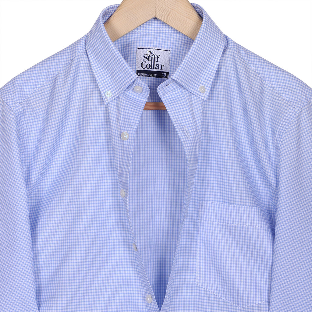 Luthai Blue Glory Dobby Texture Checks Button Down 2 Ply Giza Cotton Shirt
