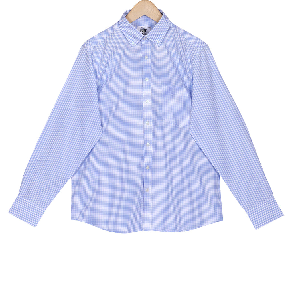 Luthai Blue Glory Dobby Texture Checks Button Down 2 Ply Giza Cotton Shirt