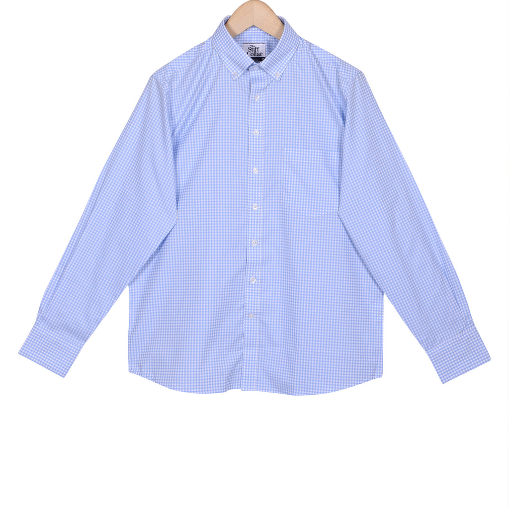 Luthai Harbor Blue Gingham Checks Button Down 2 Ply Giza Cotton Shirt
