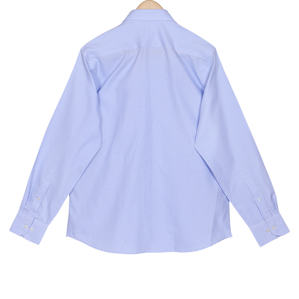 Luthai Blue Glory Dobby Texture Checks Button Down 2 Ply Giza Cotton Shirt