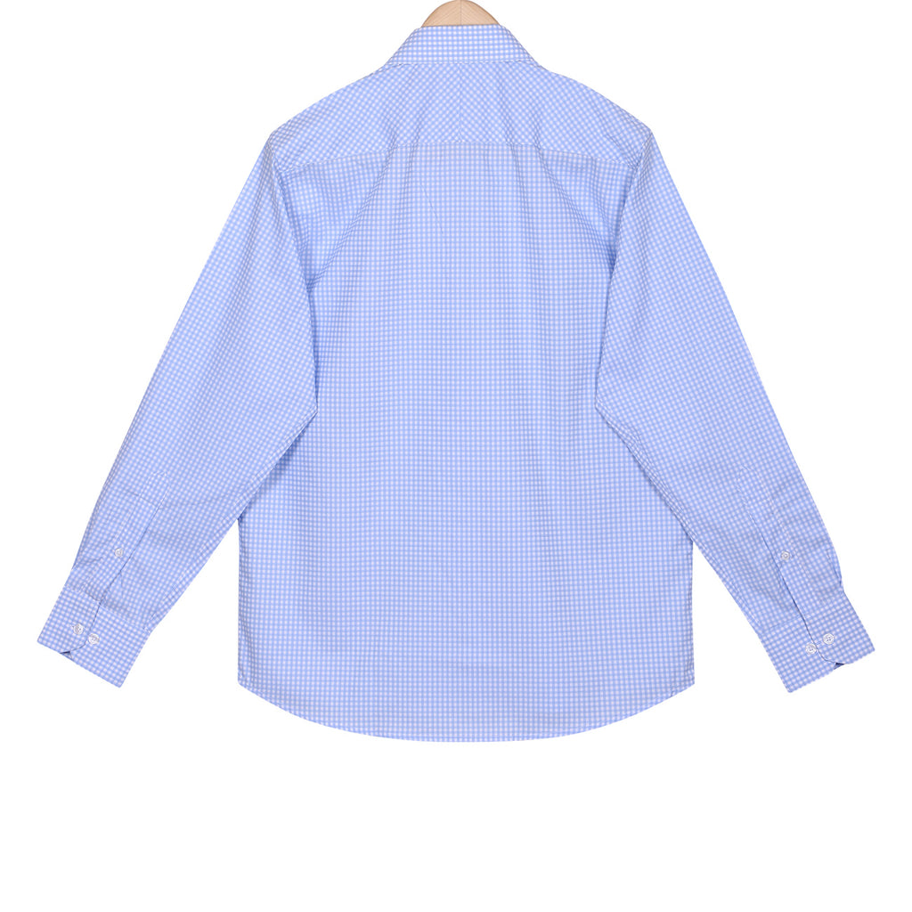Luthai Harbor Blue Gingham Checks Button Down 2 Ply Giza Cotton Shirt