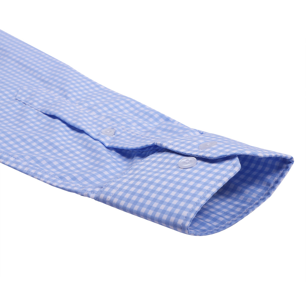 Luthai Harbor Blue Gingham Checks Button Down 2 Ply Giza Cotton Shirt